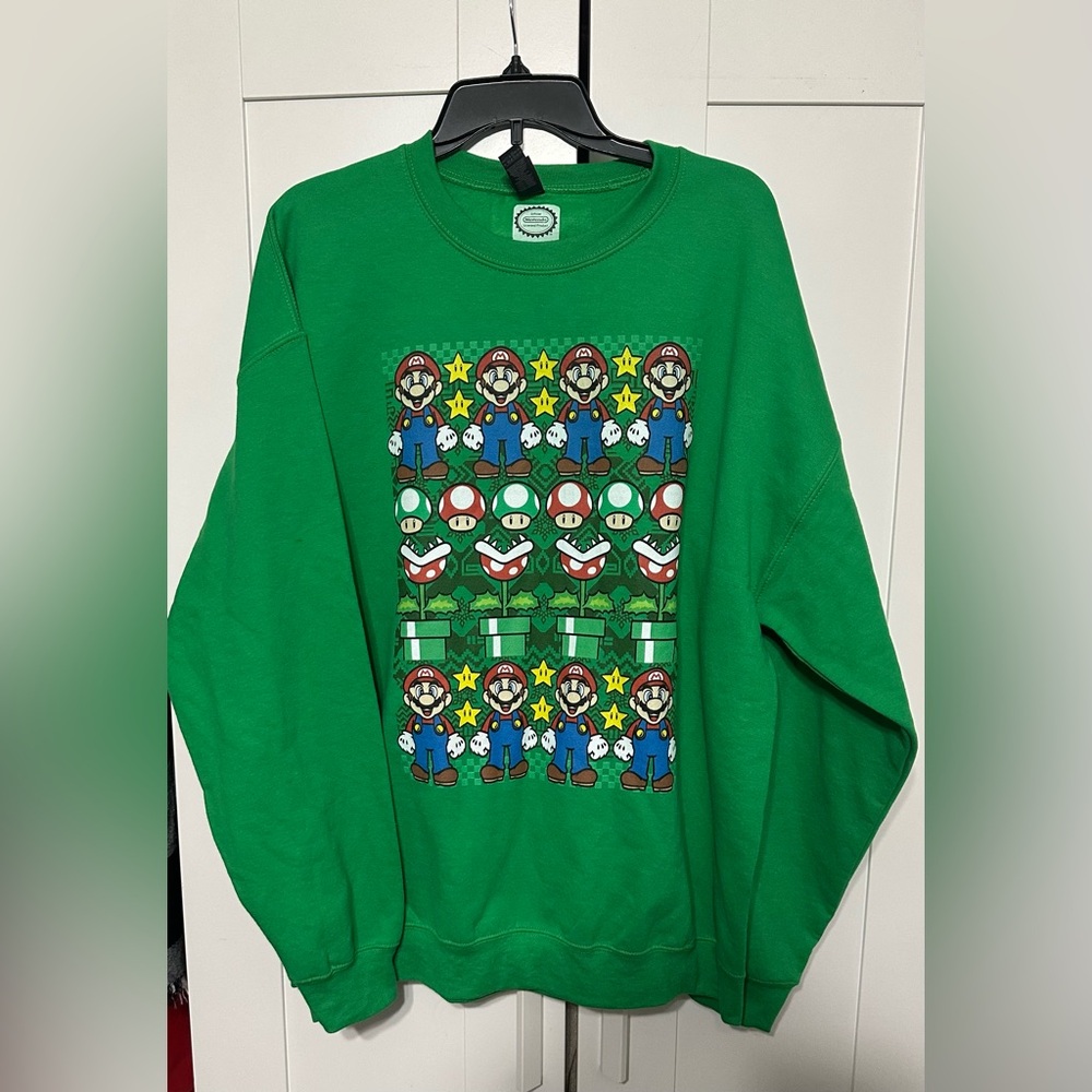 Nintendo Green Crewneck Sweater with Mario Design